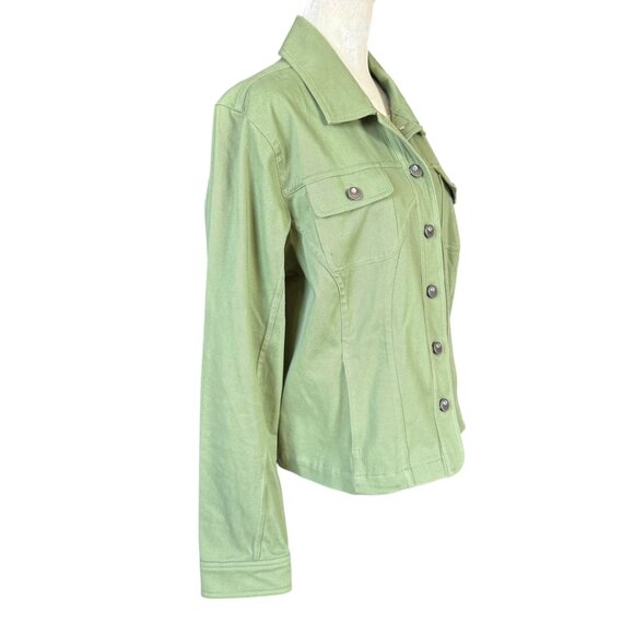 Christopher & Banks pale green stretchy collared long sleeve button down jacket - Picture 2 of 12